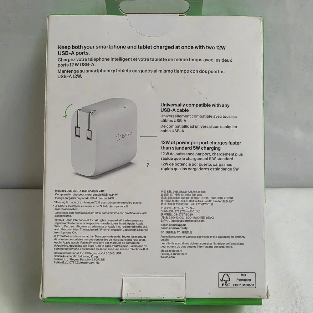 Belkin BoostCharge 24W Dual USB-A Wall Charger White WCB002dq V2
